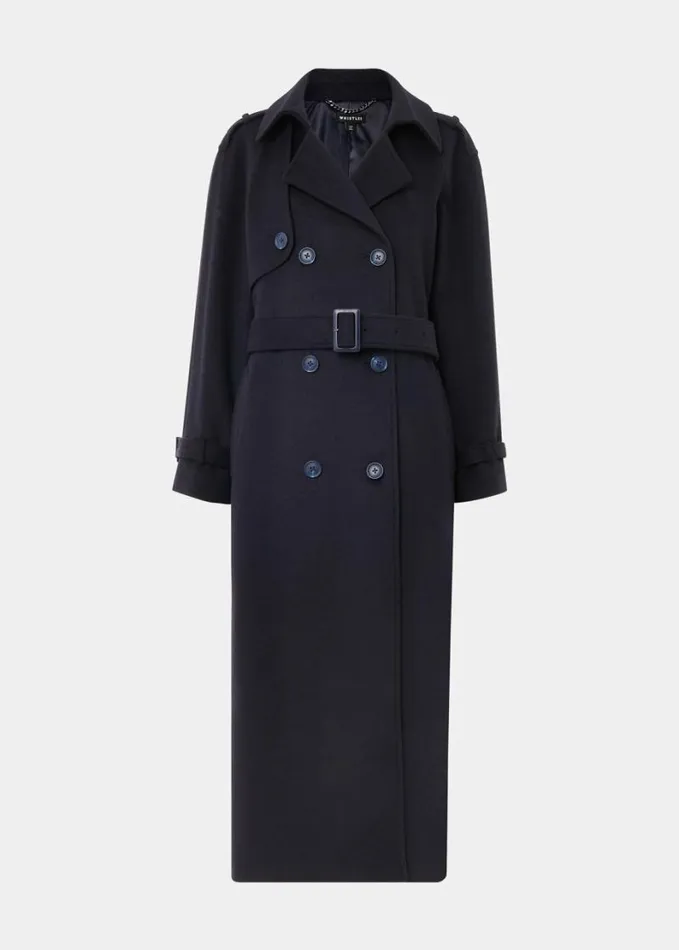 Whistles Sabine Wool Mac Navy Women Coats and Jackets