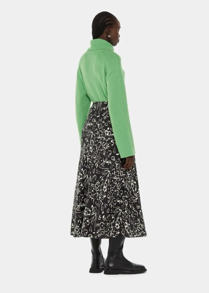 Whistles Scribble Bouquet Fluted Skirt Blackmulti Women Skirts