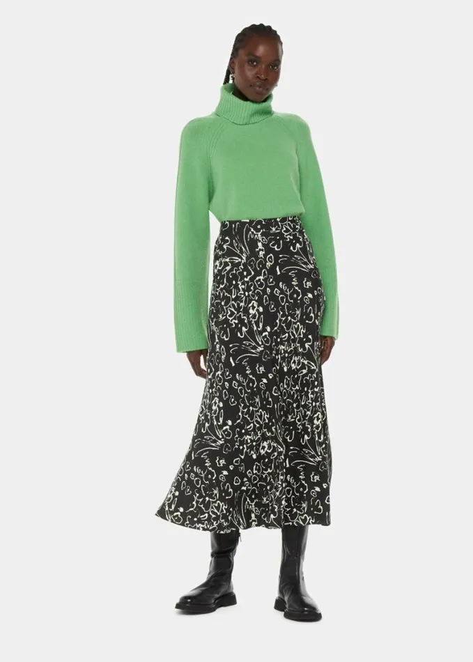 Whistles Scribble Bouquet Fluted Skirt Blackmulti Women Skirts