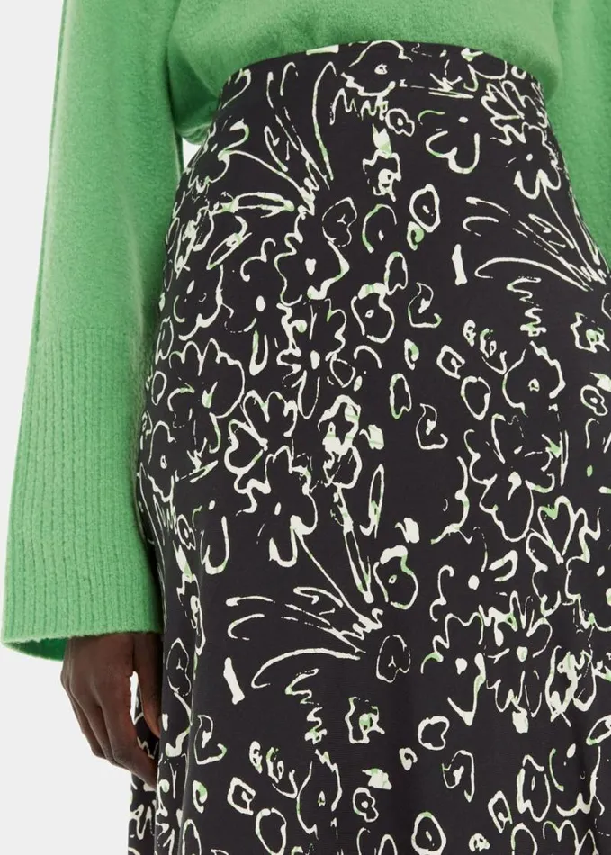 Whistles Scribble Bouquet Fluted Skirt Blackmulti Women Skirts