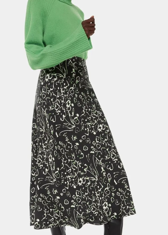 Whistles Scribble Bouquet Fluted Skirt Blackmulti Women Skirts