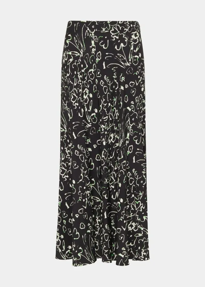 Whistles Scribble Bouquet Fluted Skirt Blackmulti Women Skirts