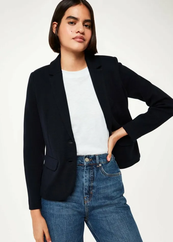Whistles Slim Jersey Jacket Navy Women Coats and Jackets