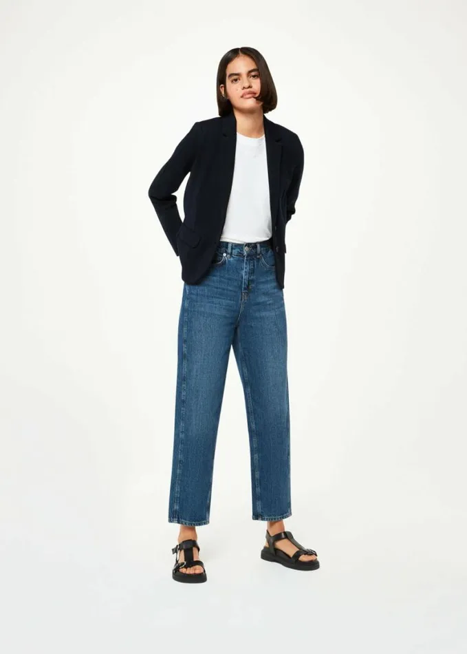 Whistles Slim Jersey Jacket Navy Women Coats and Jackets
