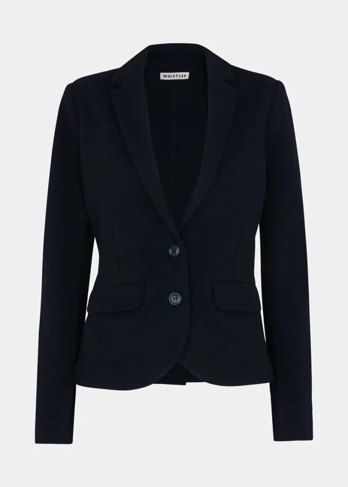 Whistles Slim Jersey Jacket Navy Women Coats and Jackets