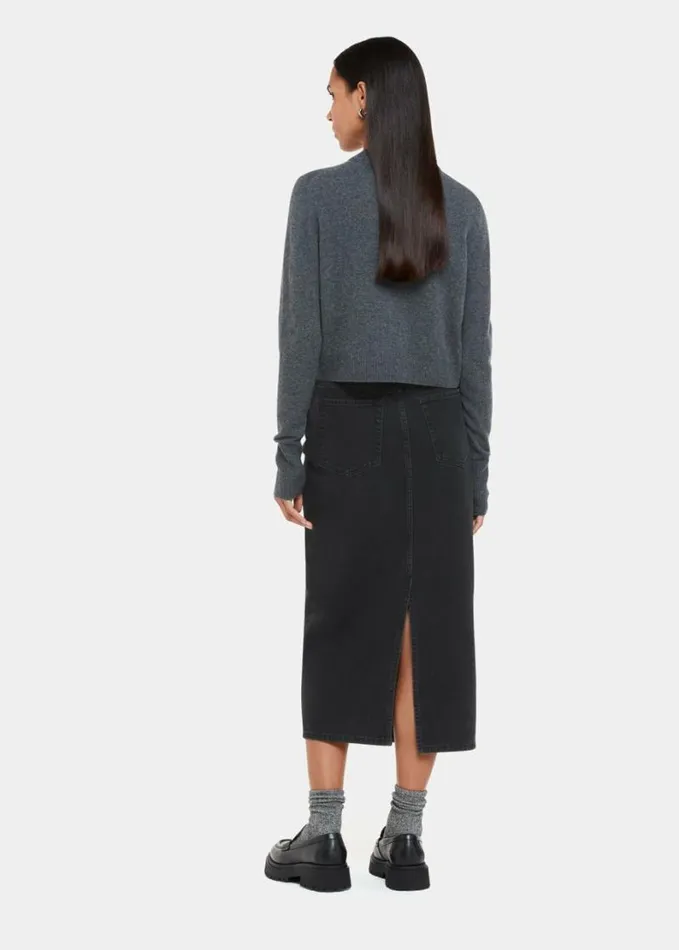 Whistles Straight Denim Midi Skirt Washed Black Women Skirts