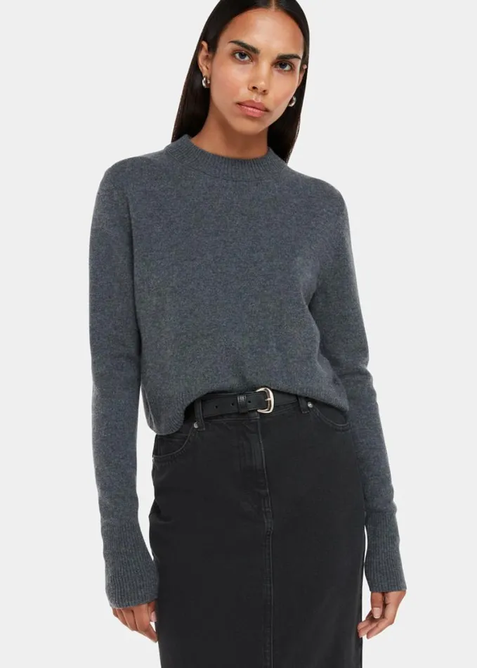 Whistles Straight Denim Midi Skirt Washed Black Women Skirts