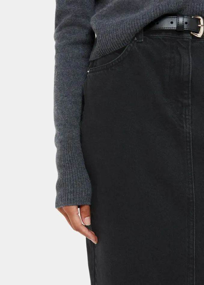 Whistles Straight Denim Midi Skirt Washed Black Women Skirts