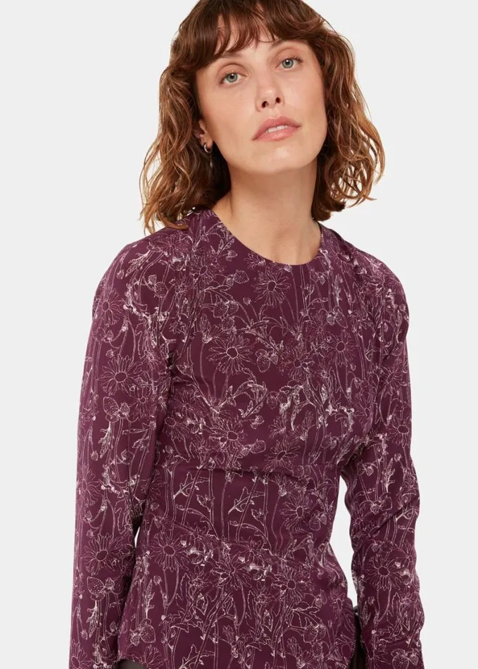 Whistles Strawberry Plant Silk Top Burgundymulti Women Tops