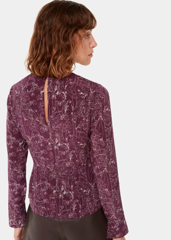 Whistles Strawberry Plant Silk Top Burgundymulti Women Tops