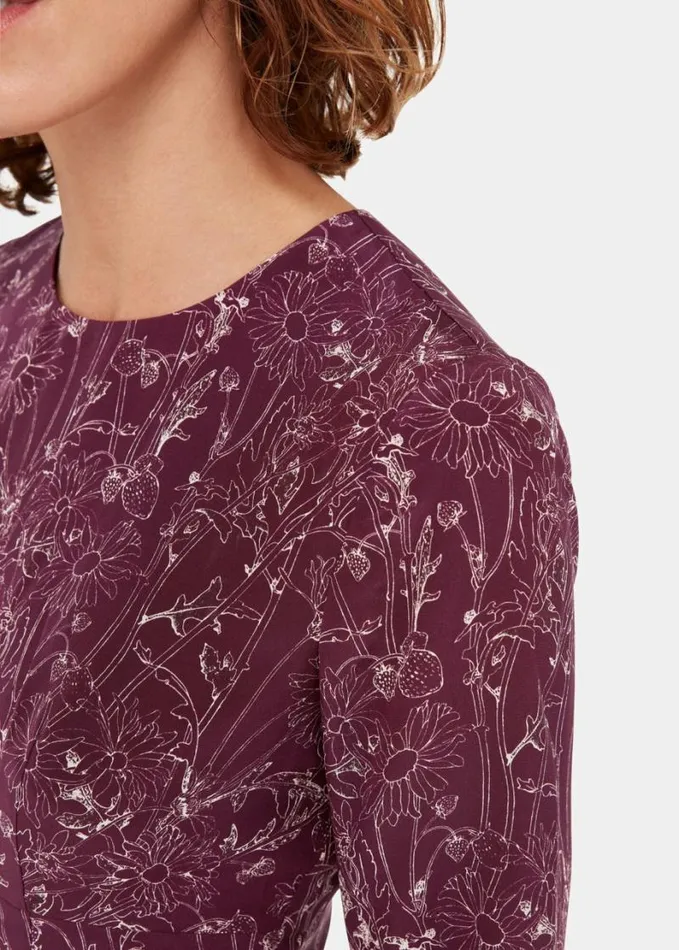 Whistles Strawberry Plant Silk Top Burgundymulti Women Tops