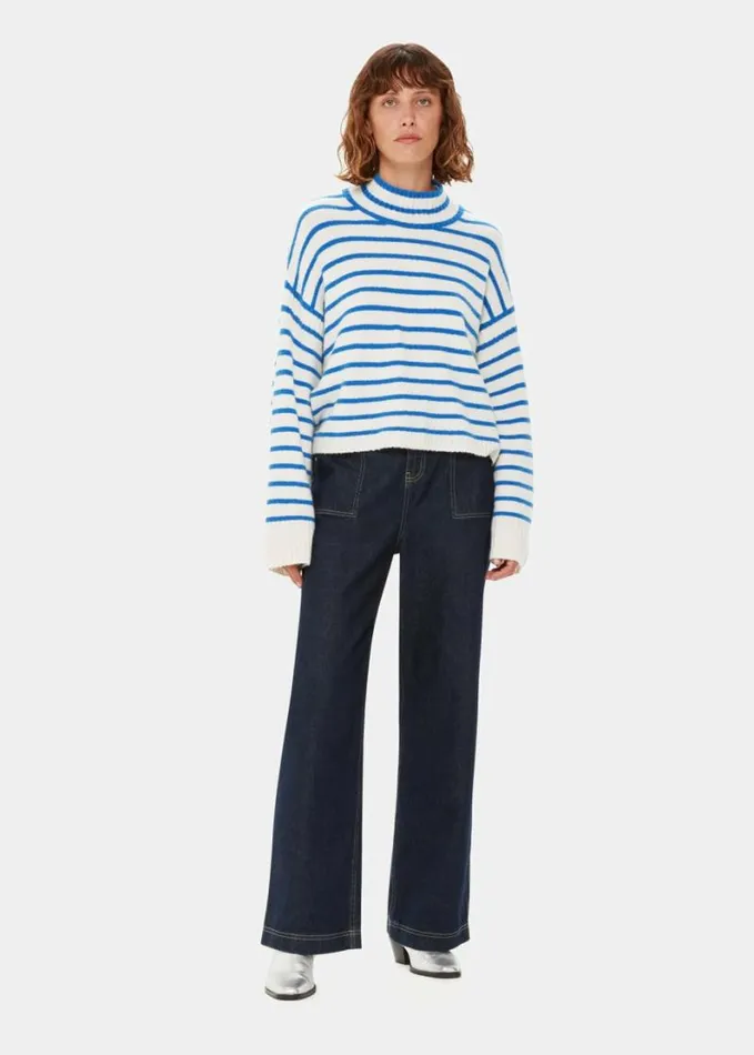 Whistles Stripe Rib Detail Funnel Knit Bluemulti Women Sweaters and Cashmere Whistles Stripe Rib Detail Funnel Knit Bluemulti Women Sweaters and Cashmere