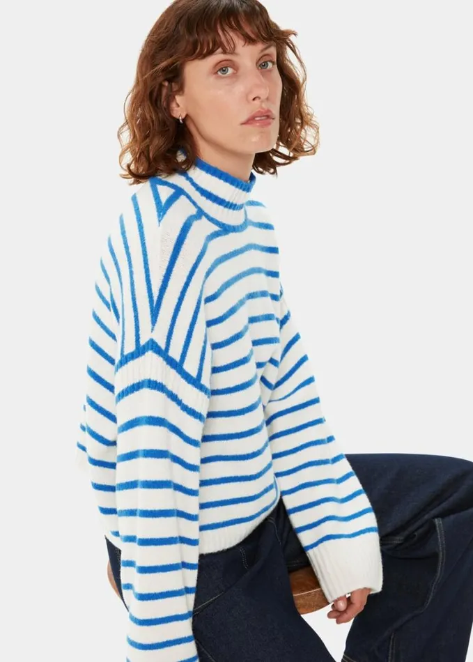 Whistles Stripe Rib Detail Funnel Knit Bluemulti Women Sweaters and Cashmere Whistles Stripe Rib Detail Funnel Knit Bluemulti Women Sweaters and Cashmere