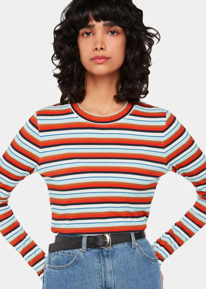 Whistles Stripe Ribbed Crew Multicolour Women Tops