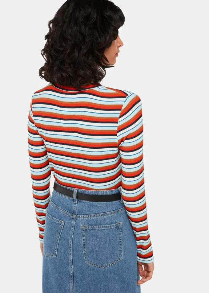 Whistles Stripe Ribbed Crew Multicolour Women Tops