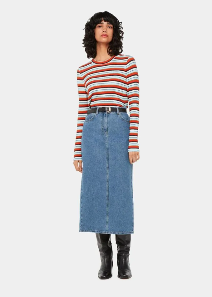 Whistles Stripe Ribbed Crew Multicolour Women Tops