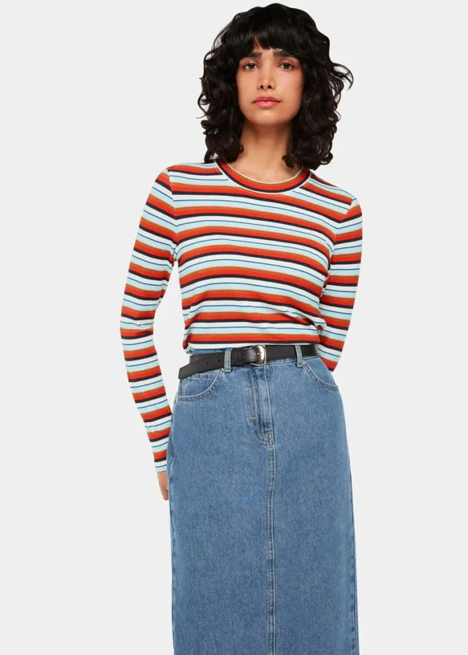 Whistles Stripe Ribbed Crew Multicolour Women Tops