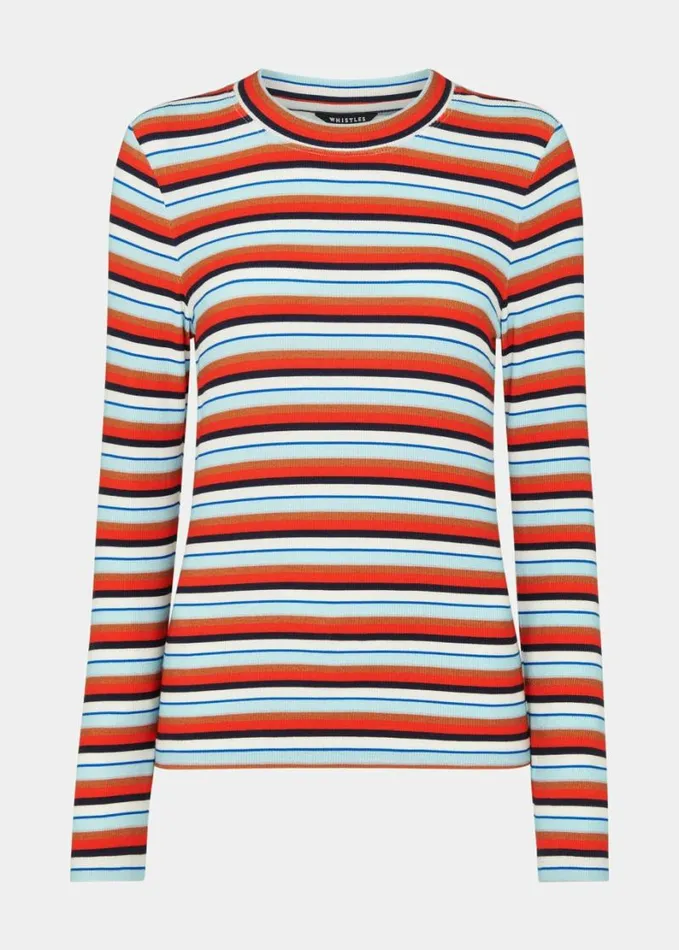 Whistles Stripe Ribbed Crew Multicolour Women Tops