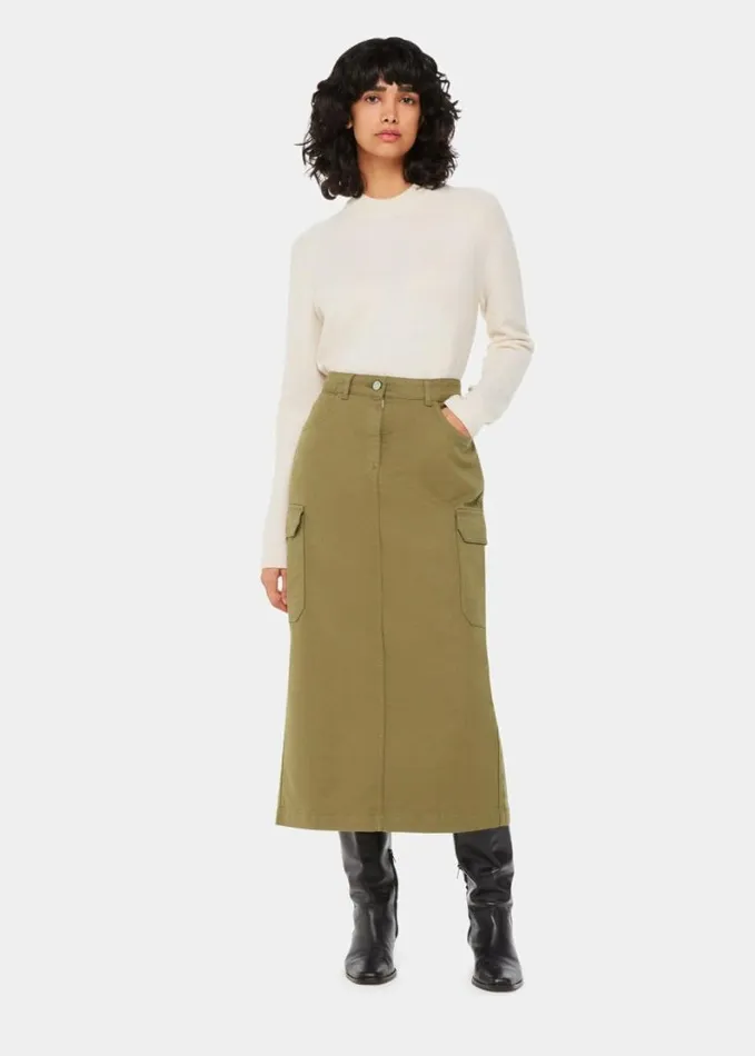 Whistles Tessa Cargo Midi Skirt Khaki Women Skirts