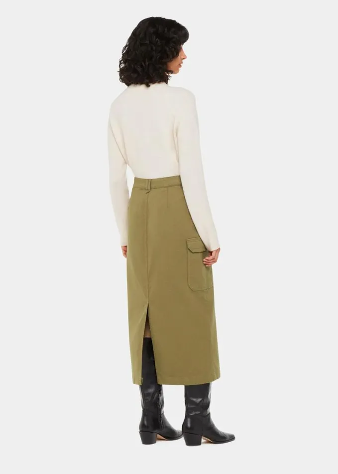 Whistles Tessa Cargo Midi Skirt Khaki Women Skirts