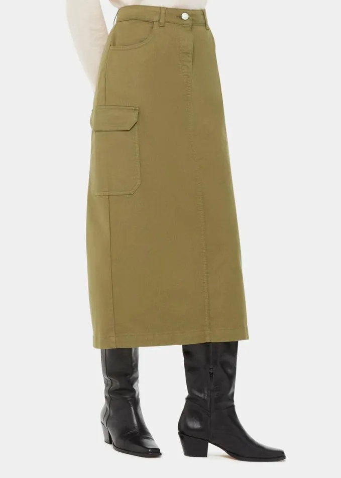 Whistles Tessa Cargo Midi Skirt Khaki Women Skirts