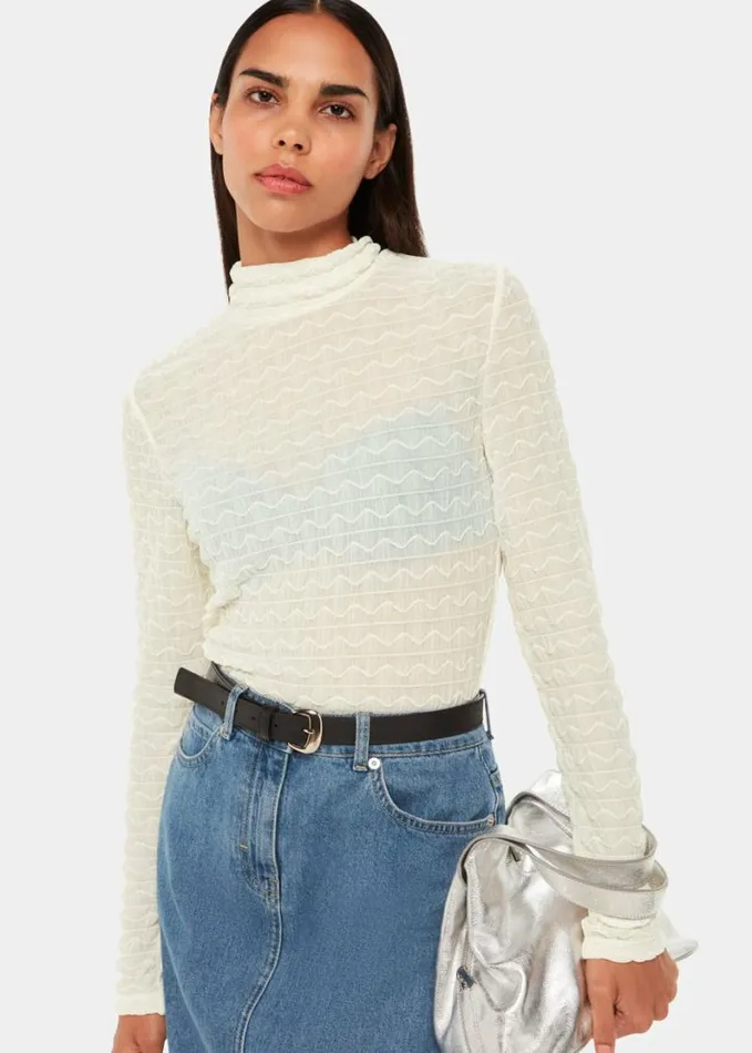 Whistles Texture Ruched Top White Women Tops