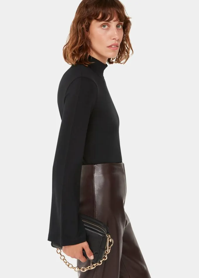 Whistles Wide Sleeve High Neck Top Black Women Tops