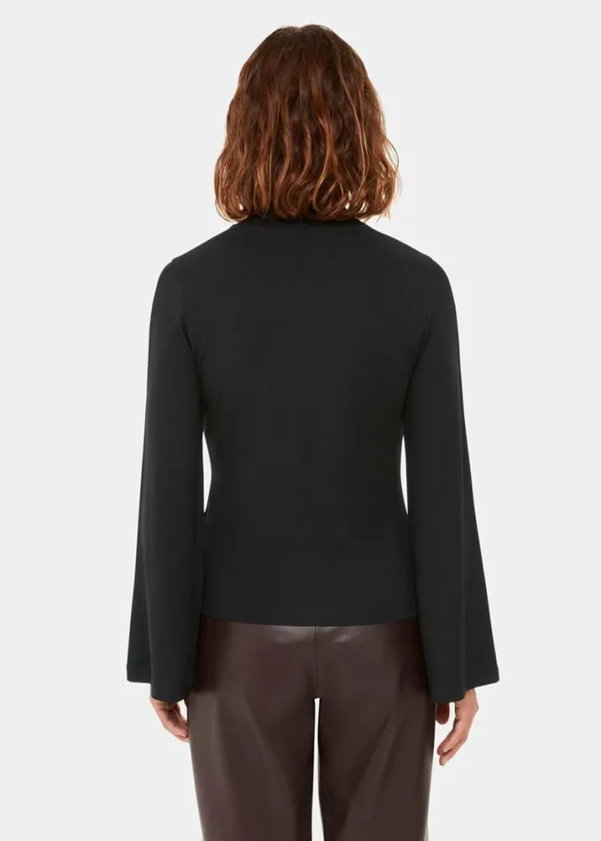 Whistles Wide Sleeve High Neck Top Black Women Tops