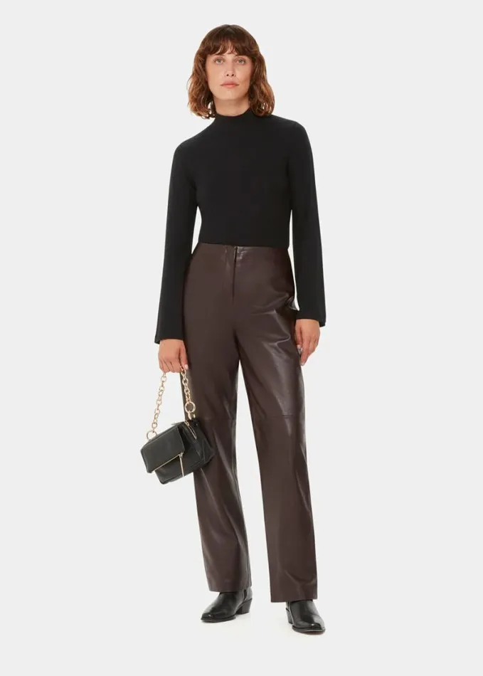 Whistles Wide Sleeve High Neck Top Black Women Tops