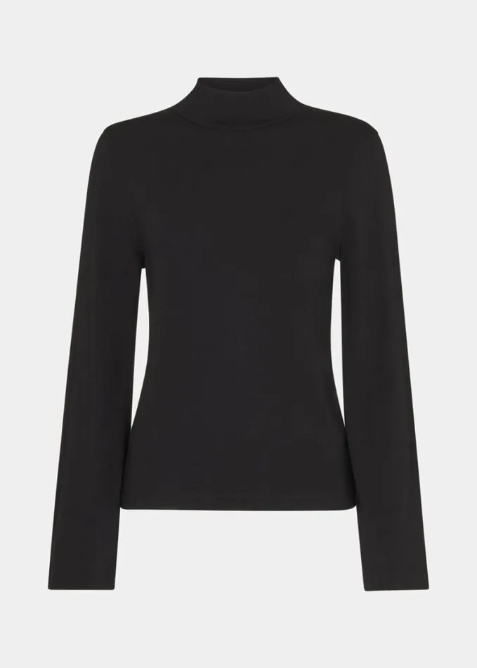 Whistles Wide Sleeve High Neck Top Black Women Tops