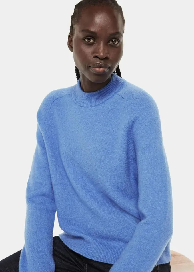 Whistles Wool Textured Crew Neck Knit Blue Women Sweaters and Cashmere