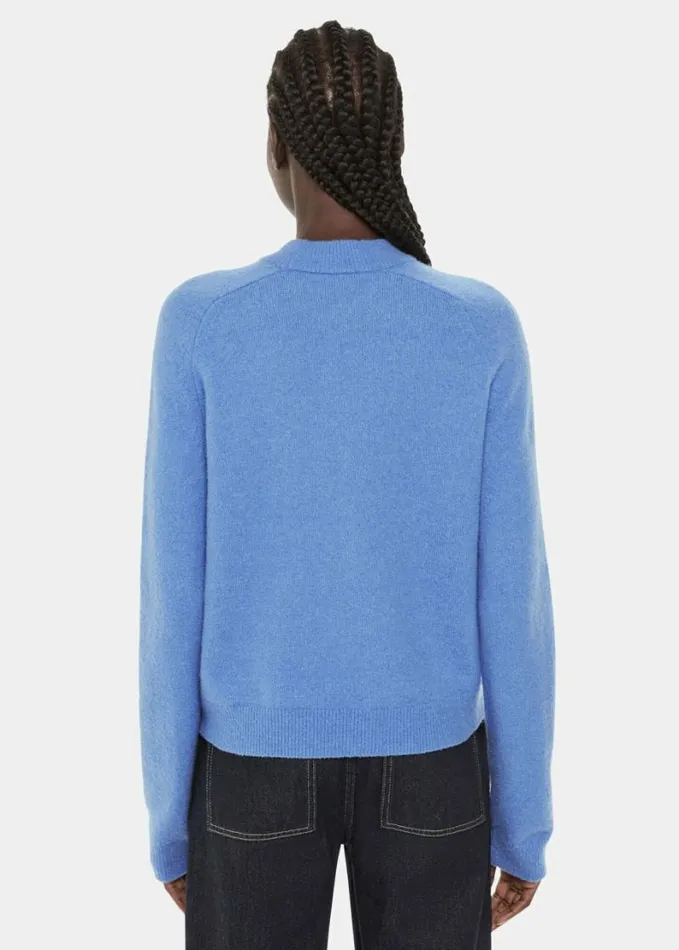 Whistles Wool Textured Crew Neck Knit Blue Women Sweaters and Cashmere