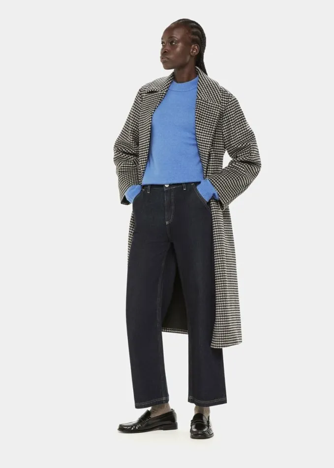 Whistles Wool Textured Crew Neck Knit Blue Women Sweaters and Cashmere