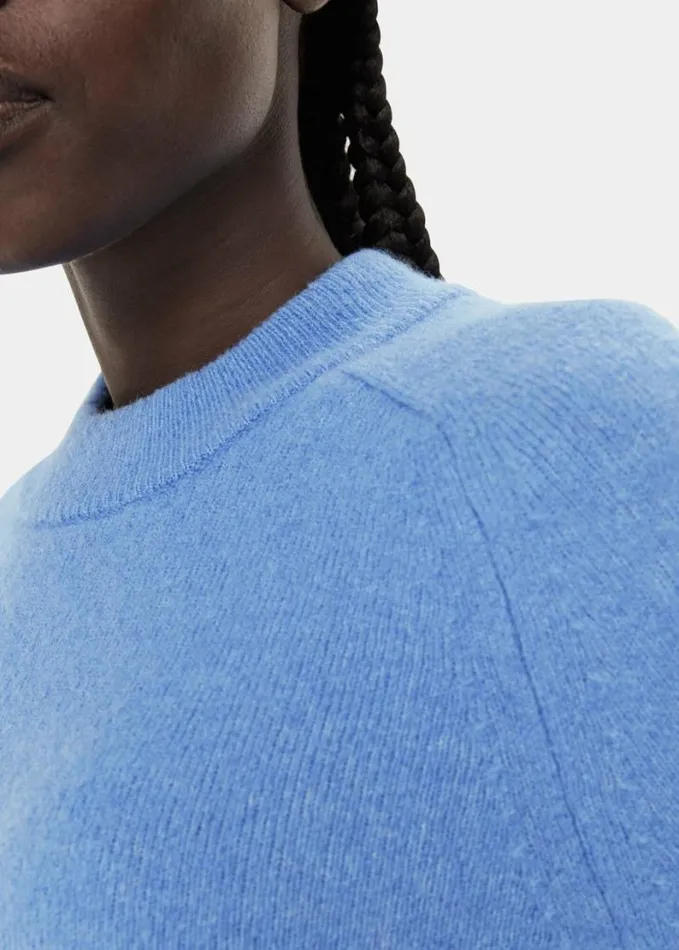Whistles Wool Textured Crew Neck Knit Blue Women Sweaters and Cashmere
