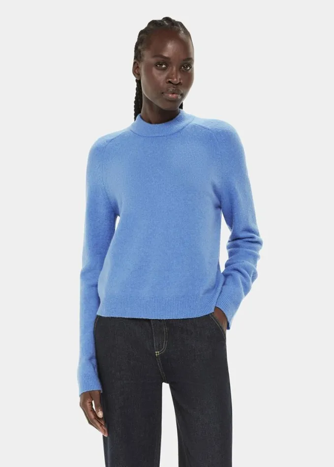 Whistles Wool Textured Crew Neck Knit Blue Women Sweaters and Cashmere