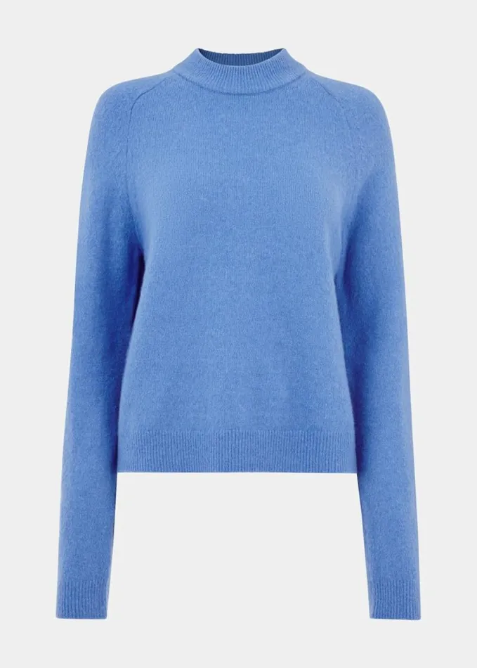 Whistles Wool Textured Crew Neck Knit Blue Women Sweaters and Cashmere