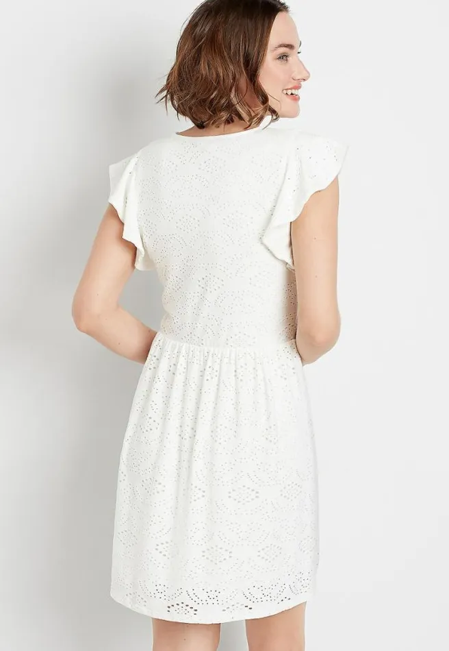 White Eyelet Lace Flutter Sleeve Mini Dress Women Maurices Dresses and Jumpsuits
