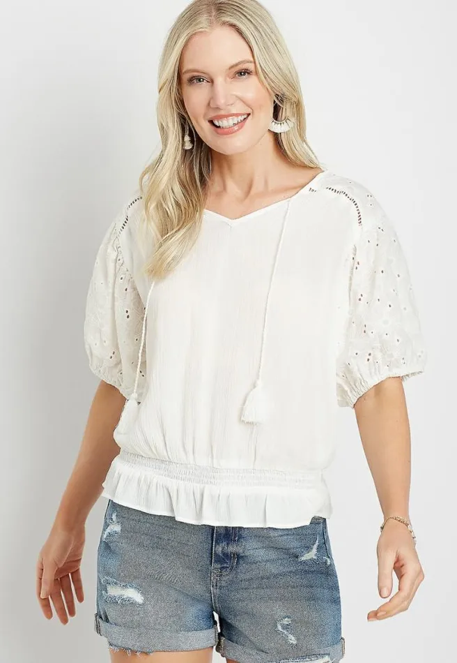 White Eyelet Lace Puff Sleeve Top Women Maurices Tops