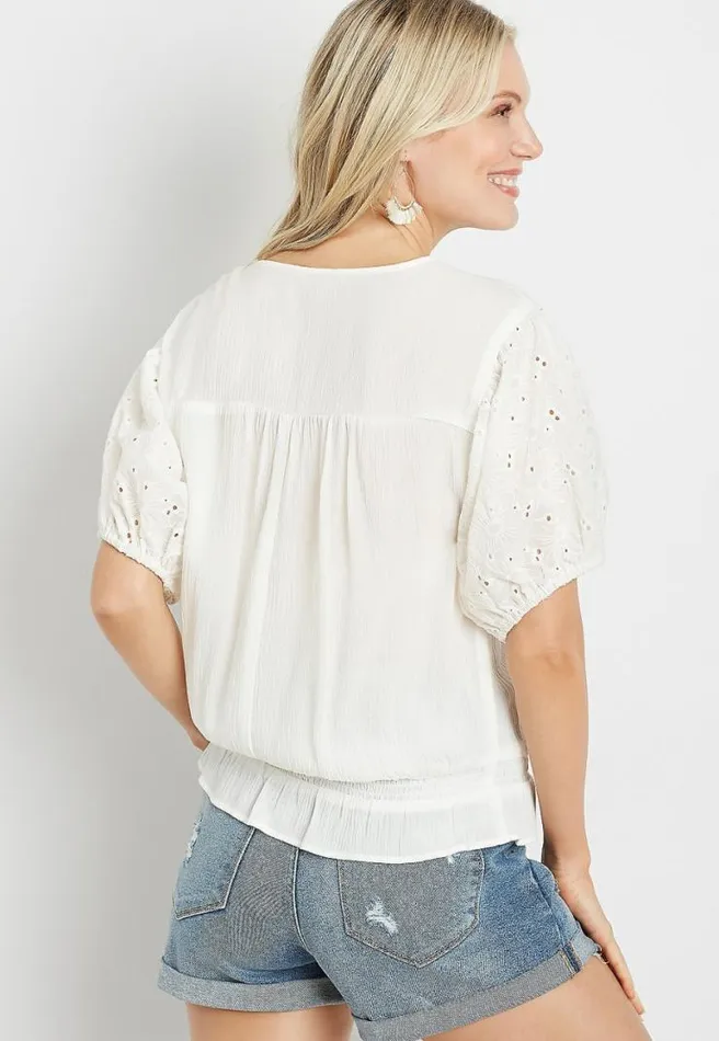 White Eyelet Lace Puff Sleeve Top Women Maurices Tops