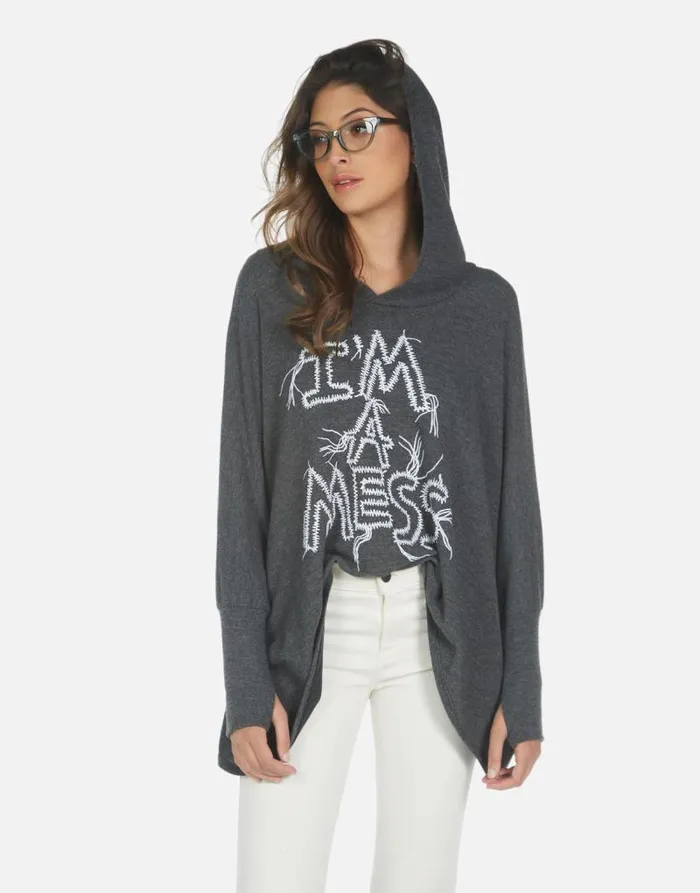 Wilma I039m A Mess Heather Black Women Lauren Moshi Hoodies