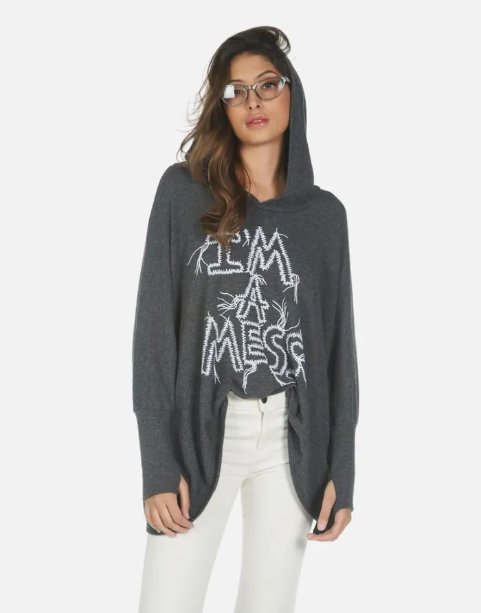 Wilma I039m A Mess Heather Black Women Lauren Moshi Hoodies