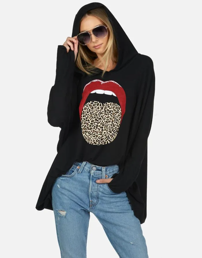 Wilma X Leopard Tongue Heather Black Women Lauren Moshi Hoodies