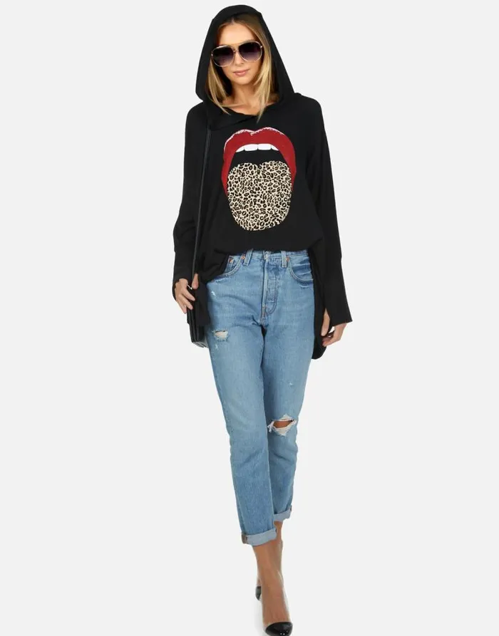 Wilma X Leopard Tongue Heather Black Women Lauren Moshi Hoodies