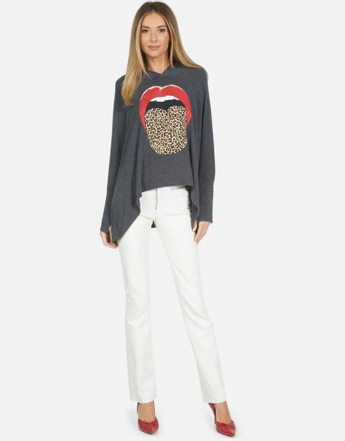 Wilma X Leopard Tongue Heather Black Women Lauren Moshi Hoodies