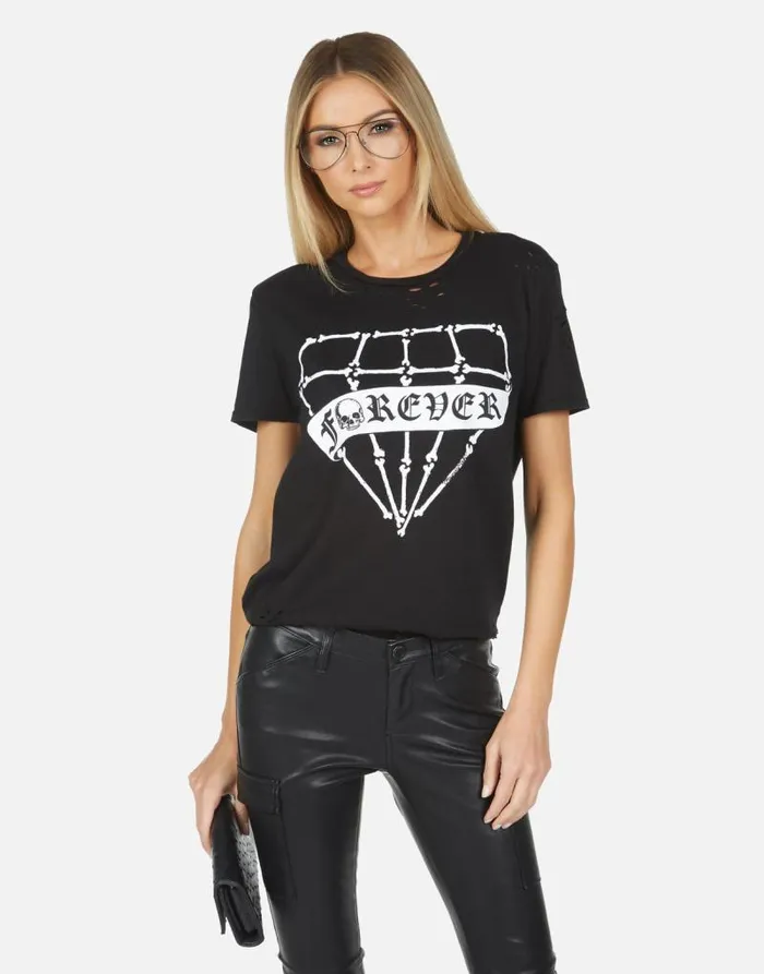 Wolf Bone Diamond Black Women Lauren Moshi Short Sleeve
