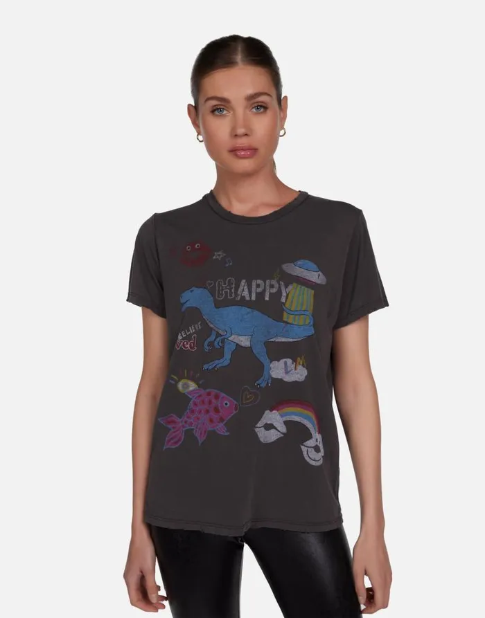 Wolf Dino Elements Vintage Black Women Lauren Moshi Short Sleeve