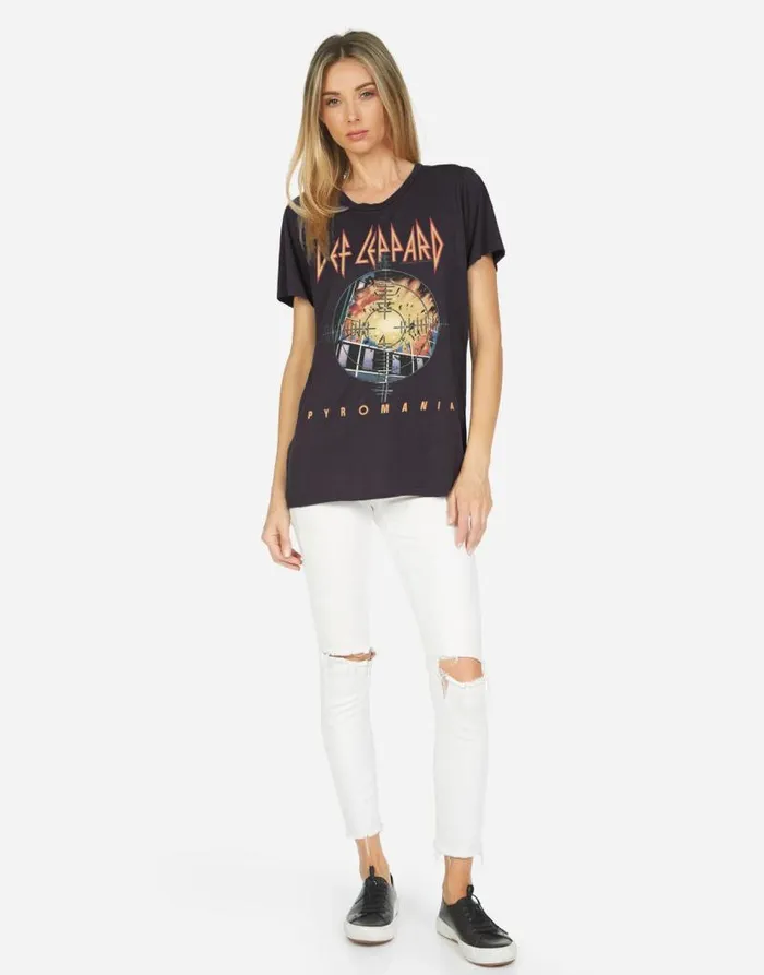 Wolf X Def Leppard Pyromania Onyx Women Lauren Moshi Short Sleeve