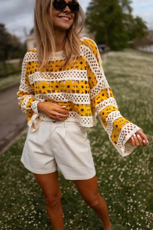 Women039s Clothing Blouses Easy Clothes Ecru And Yellow Crochet Taylor Blouse