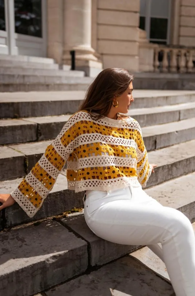Women039s Clothing Blouses Easy Clothes Ecru And Yellow Crochet Taylor Blouse Women039s Clothing Blouses Easy Clothes Ecru And Yellow Crochet Taylor Blouse
