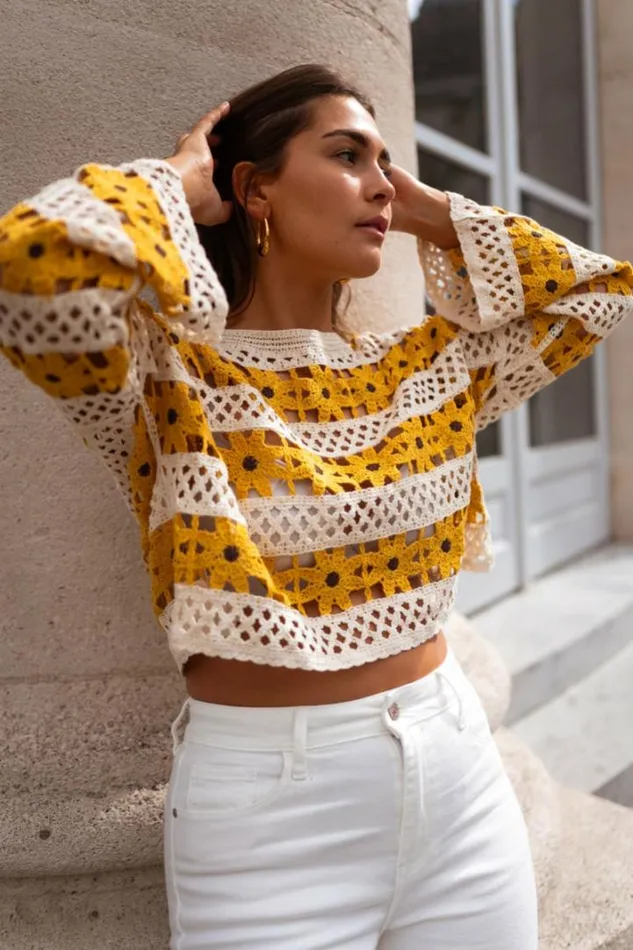 Women039s Clothing Blouses Easy Clothes Ecru And Yellow Crochet Taylor Blouse Women039s Clothing Blouses Easy Clothes Ecru And Yellow Crochet Taylor Blouse
